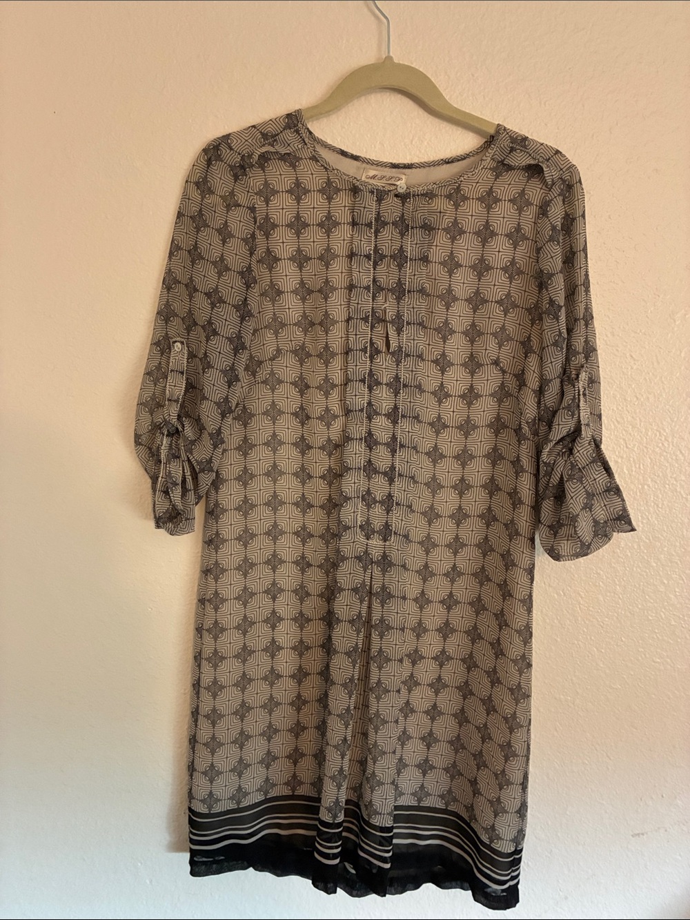 Women's Patterned Dress in Beige and Black